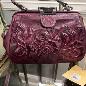 Burgundy Tooled Rose Patricia Nash Italian Leather Oil Rubbed Collection